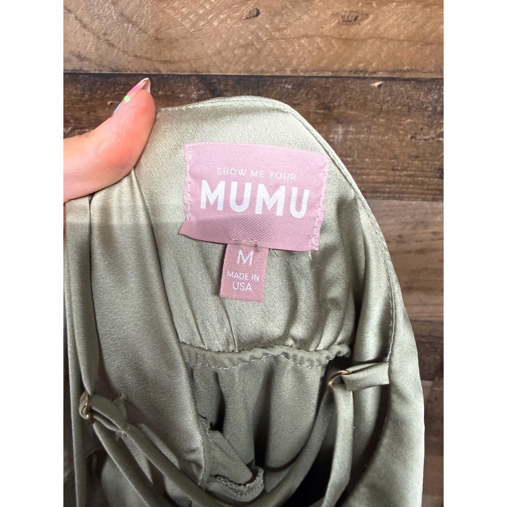 Show Me Your Mumu Verona Cowl Dress Sage Green Satin Midi Slip Dress Medium - Picture 7 of 7